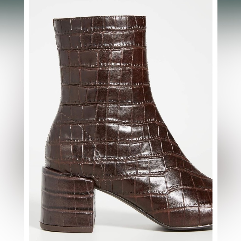 Jeffrey Campbell Dark Brown Croc-Embossed Block Heel Ankle Boots - Picture 3 of 10